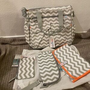Gray Chevron Diaper Bag Set